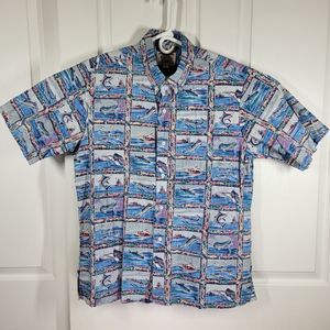 Kahala SZ LG Reverse Inside Out Offshore Fishing Print Hawaiian Camp Shirt EUC